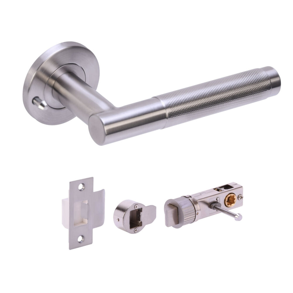 Kotor Knurled Lever on Rose - Privacy - c/w bullet latch (19mm pin centres) SSS